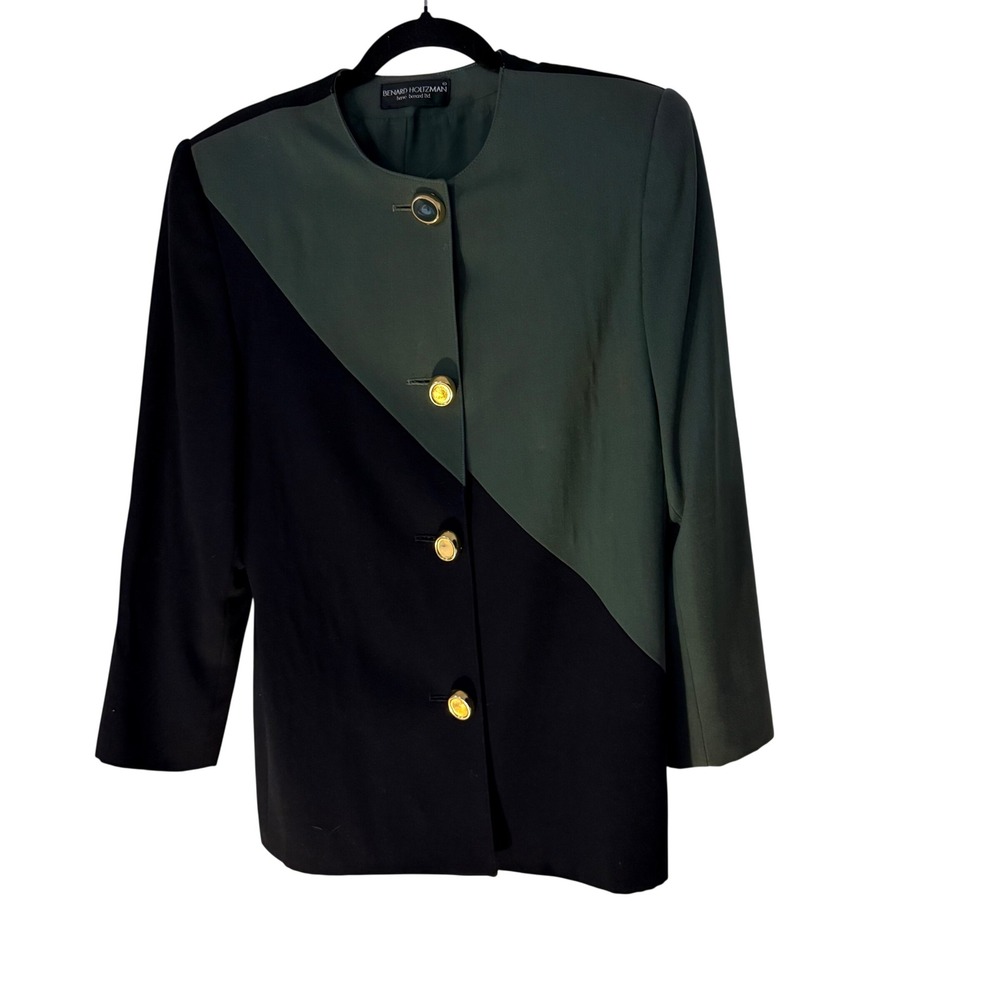 Vitg Bernard Holtzman‎ Color Block Blazer Black Green Gold Buttons 80/90s WICKED